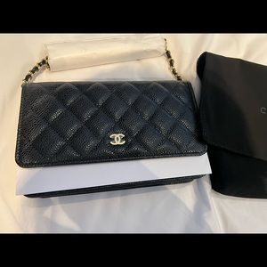 Chanel 2020 wallet on chain woc caviar GWH black